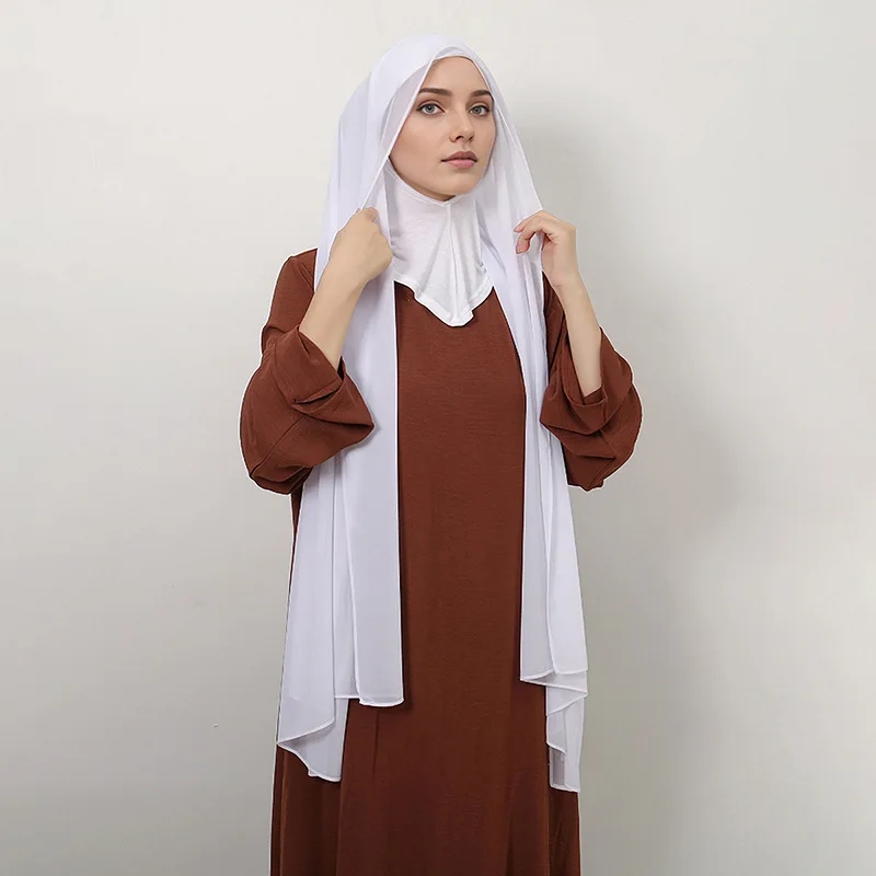 

Комбинированная шапка с длинным воротником и шифоновым шарфом, мягкий и дышащий однотонный этнический головной платок.