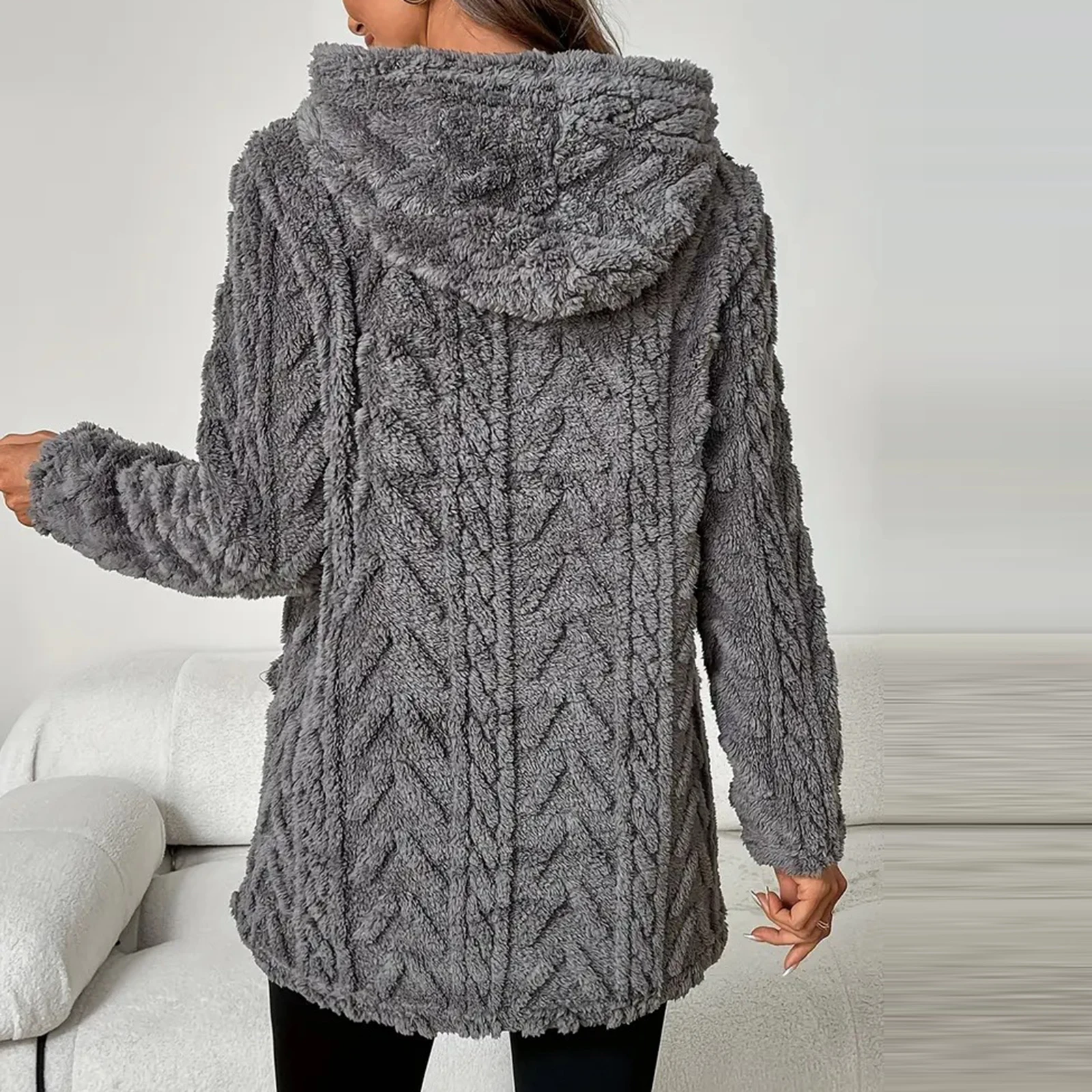 Sweat-shirt à capuche décontracté pour femmes, couleur unie, coupe ample et poches en polaire, vêtements d'hiver pour femmes