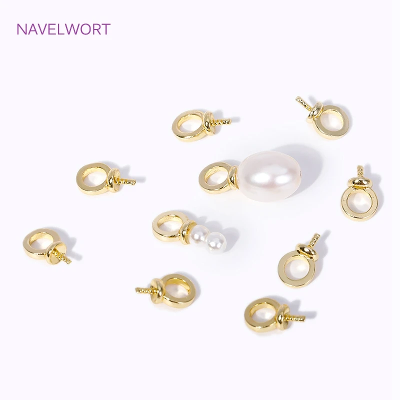 18K Gold Plated Brass Pearl Pendant Mounting Bails Connectors For Jewelry Making DIY Pearl Component Mounting Accessories