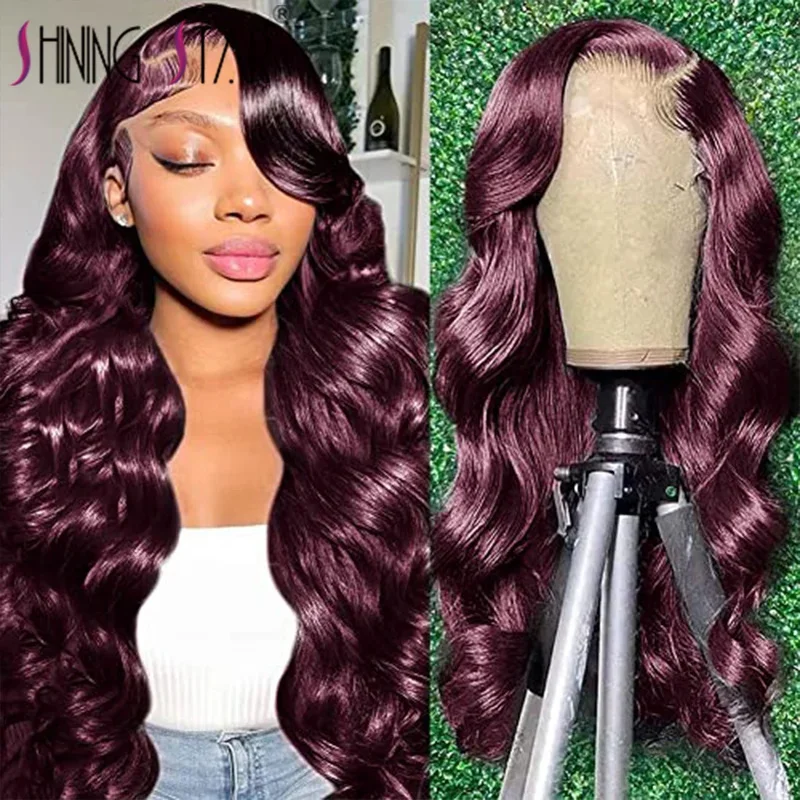 Burgundy 13X6 Body Wave Lace Frontal Human Hair Wig Red 99J Colored Human Hair 13x4 Lace Front Wig Woman Pre-Plucked Real Wig