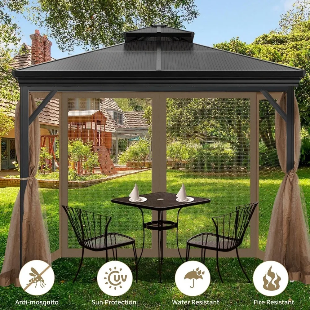 Gazebo-Moustiquaire de remplacement universelle, écran en maille pour l'extérieur, paroi latérale à 4 panneaux avec fermeture éclair, 10 'x 12'