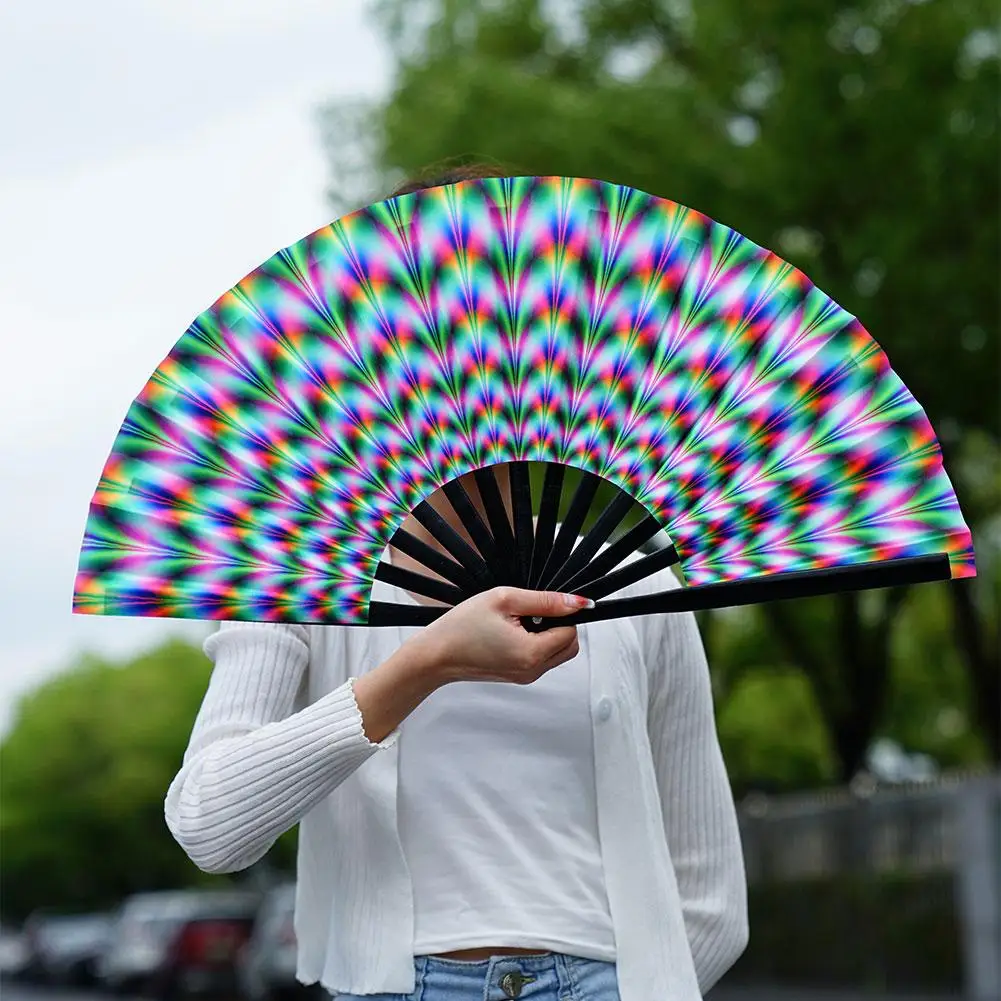 Classic Folding Fan Hand Fans Rainbow Home Print Bamboo Bone Cooling Handheld Festival Performance Dance Crafts Gift 33cm