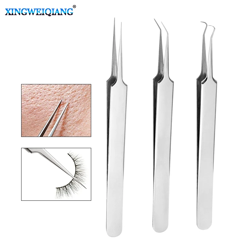 1 PC Stainless Steel Cell Clip Acne Tool Facial Care Blackhead Removal Acne Squeezing Tweezers Curved/Angled/Pointed Nose Clip