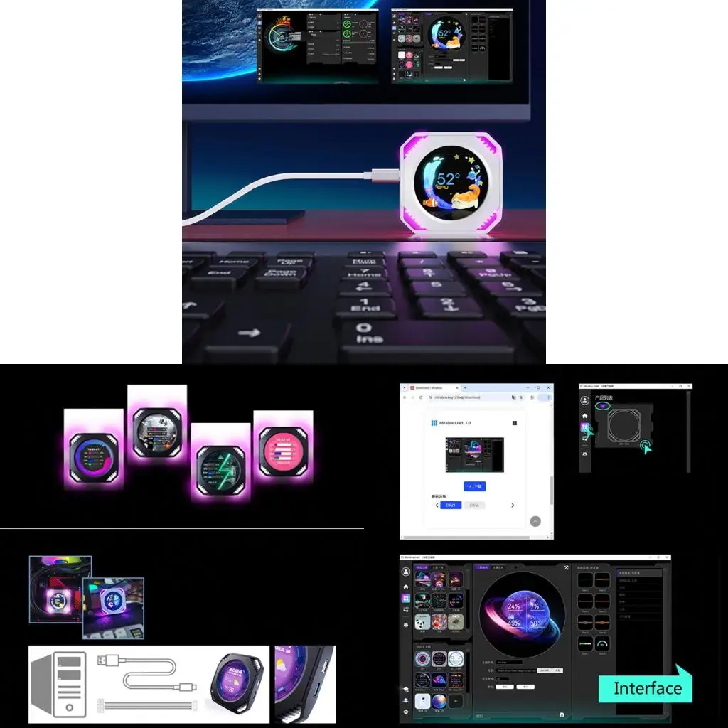 Plugs and Play Case Secondary Display 2.1In IPS Display Panel Real Time Hardware Data Trackings Gaming Accessory