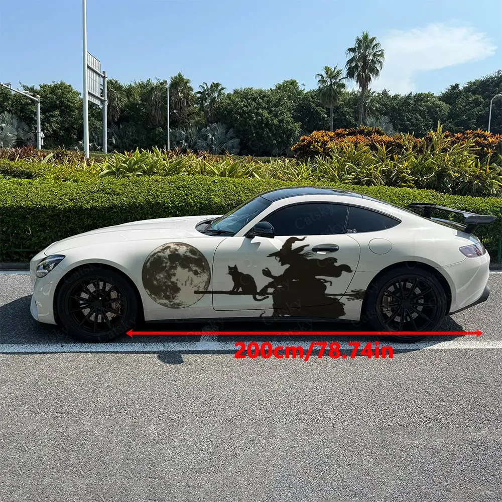 2pcs Witch Under The Moonlight Car Sticker Full Body Decal Decoration Scratches Protect Car Sticker Waterproof Car Vinyl Wraps