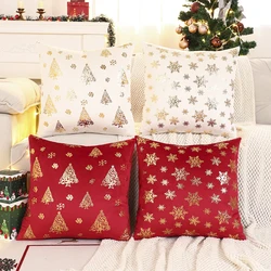 1 PC Christmas Tree Throw Pillow Cover Winter Velvet Bronzing Christmas Decoration Living Room