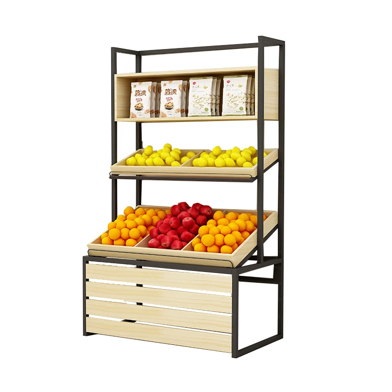 

Супермаркет Овощи Фрукты Сталь Деревянные витрины Полки для фруктов и овощей Комфортный магазин
