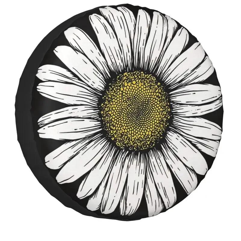 White Daisy Flower Spare Wheel Tire Cover for Honda CRV Jeep RV SUV Trailer Vehicle Accessories 14