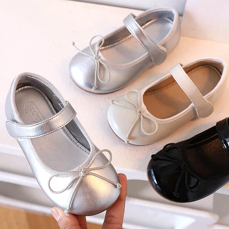 Brand Toddler Girls Patent Leather Ballet Flats Shoes Ballerina Bowknot Jane Mary Princess Dress Shoes for Wedding Party School