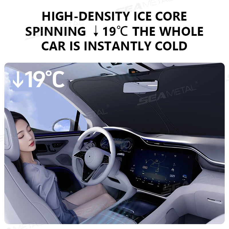 SEAMETAL Car Windshield Sunshade Cover Foldable Car Front Window Sun Shade 99.95% UV Block Protection UPF2000+ Car Curtain Cover - view 3