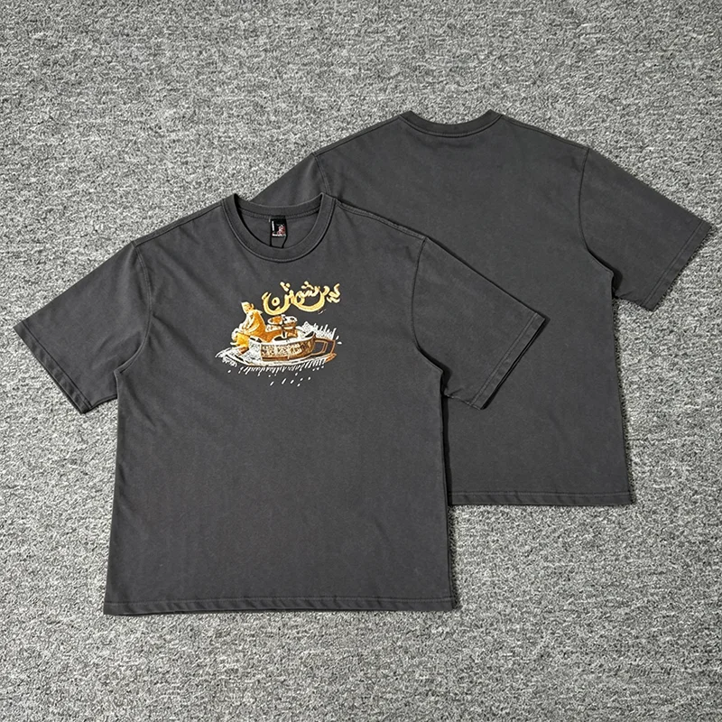 2026 Summer New DERSCHUTZ Men T Shirt Arabic Camel Embroidery Loose Short Sleeve Street Tee