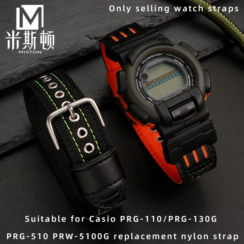 

PRG130 PRG110 nylon strap For Casio PRG-110 PRG-130G PRG-510 PRW-5100G band replacement nylon watchband Black orange watch chain