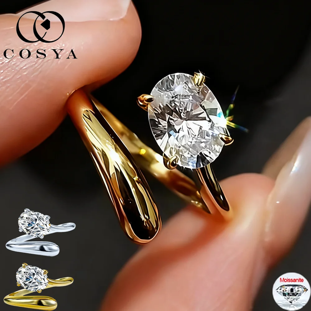 

COSYA 1,5 карата 6*8 мм кольцо с муассанитом овальной огранки для женщин S925 серебро D цвет лабораторный бриллиант регулируемый открытый браслет свадебные украшения подарок