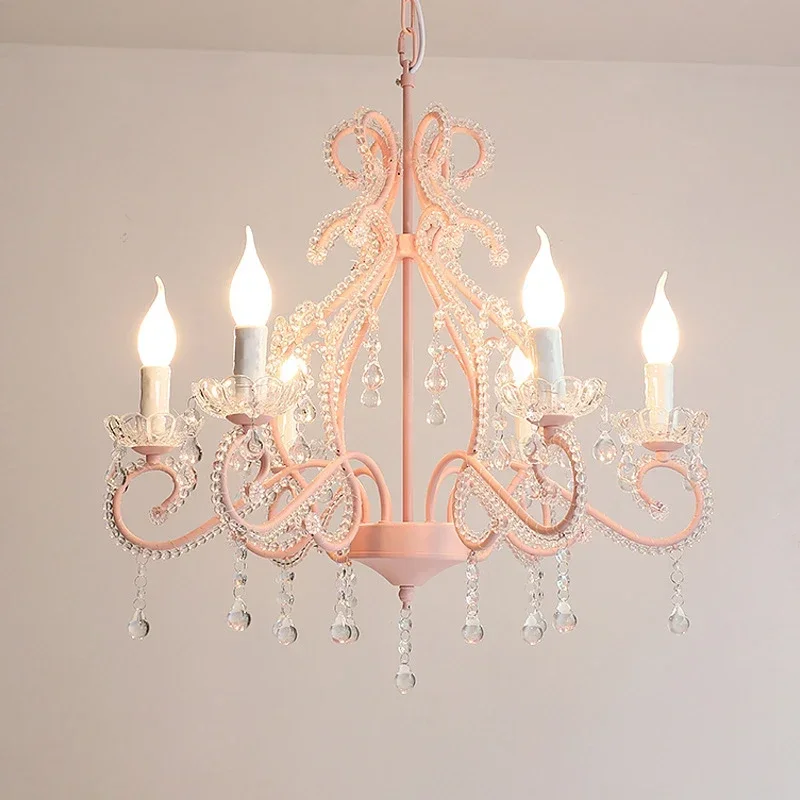 

Pink Crystal Chandelier In Daughter'S Room Princess Cute Chandeliers Bedroom Hanging Lighting Girls E14 Lamp Holder