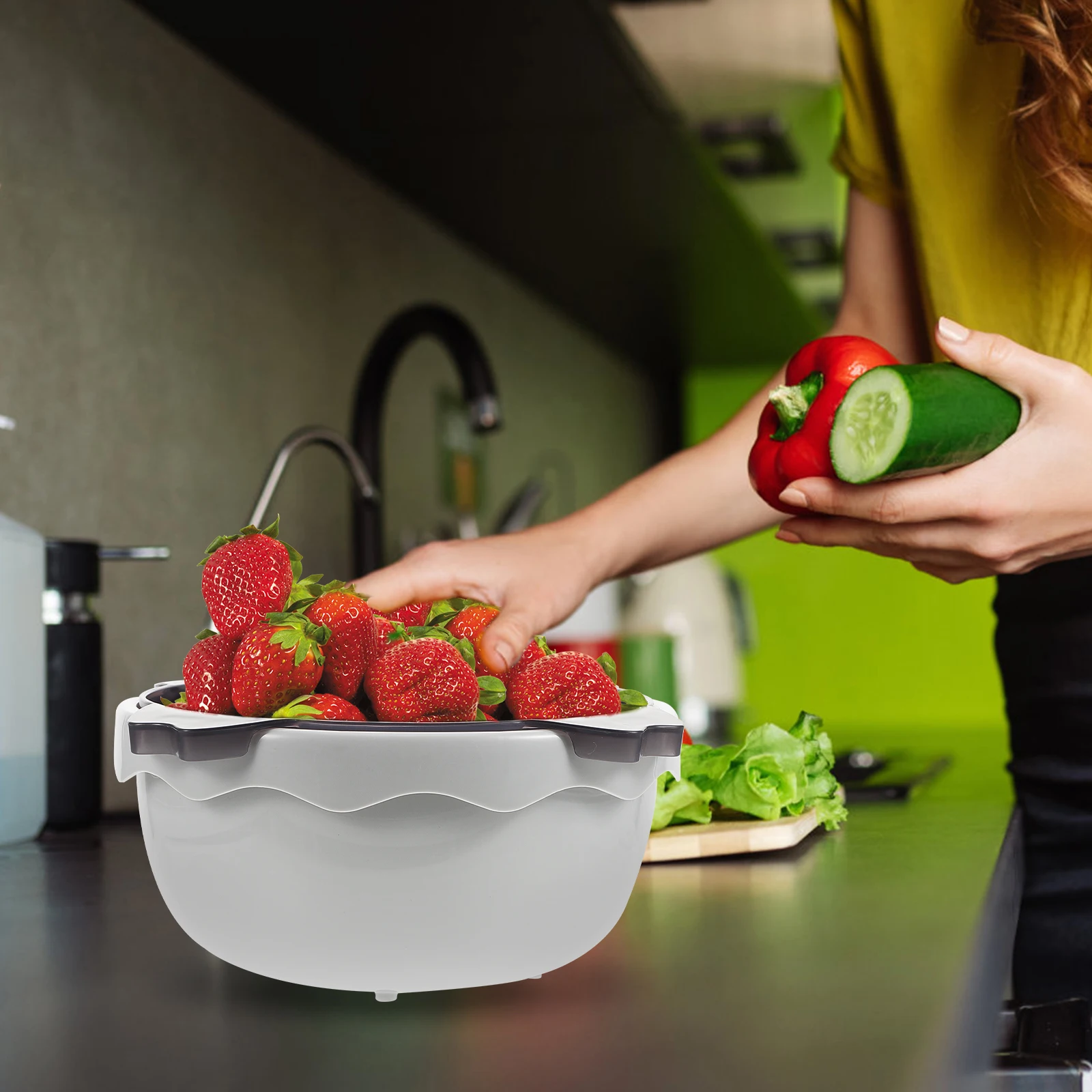 

Drain Basket Kitchen Sink Strainer Fruit Vegetable Washing Baskets Dual Layer Container Storage Strainer Food Cleaning Tool Safe