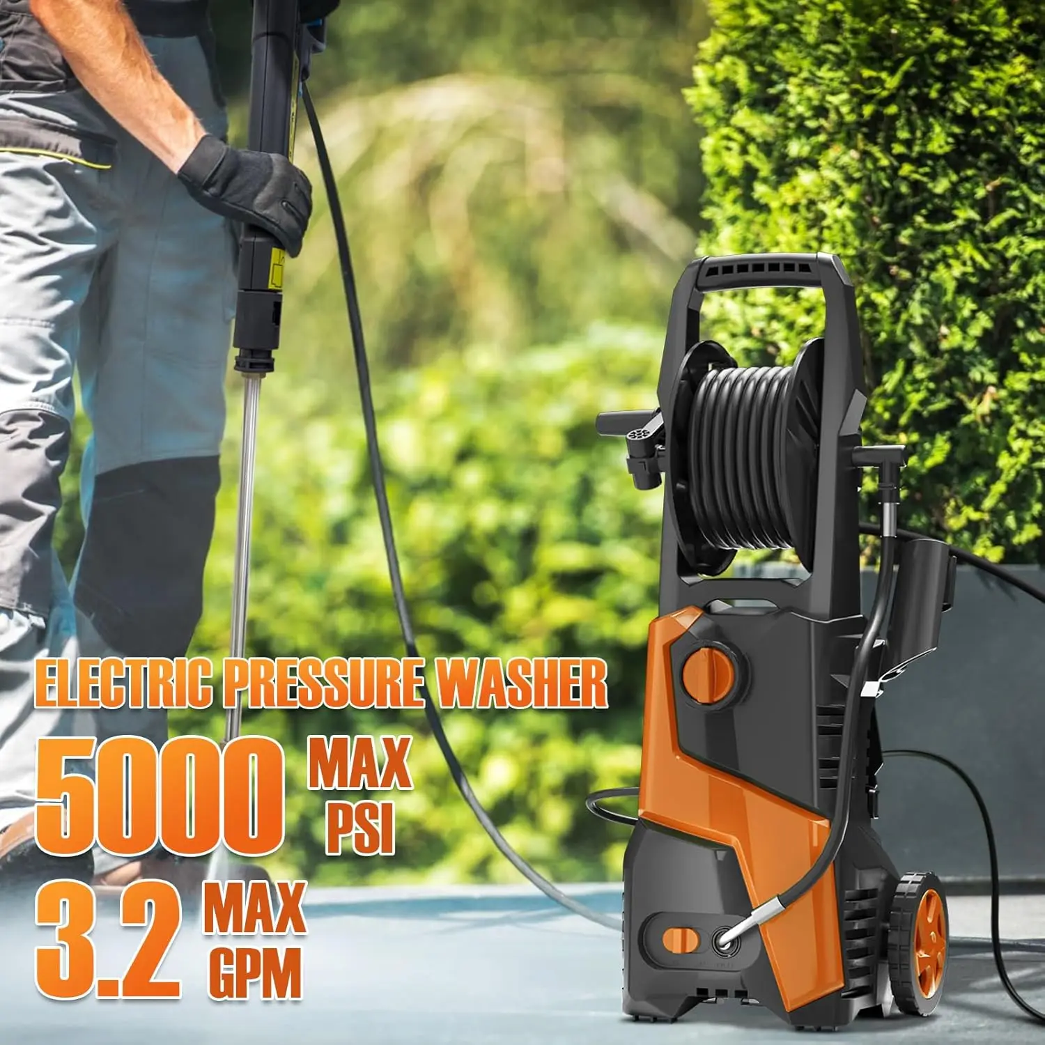 Pressure Washer 5000 PSI 3.2 GPM Power Washer with 20ft Hose 17ft Power Cord, Making It Perfect for Cleaning Cars, Pool