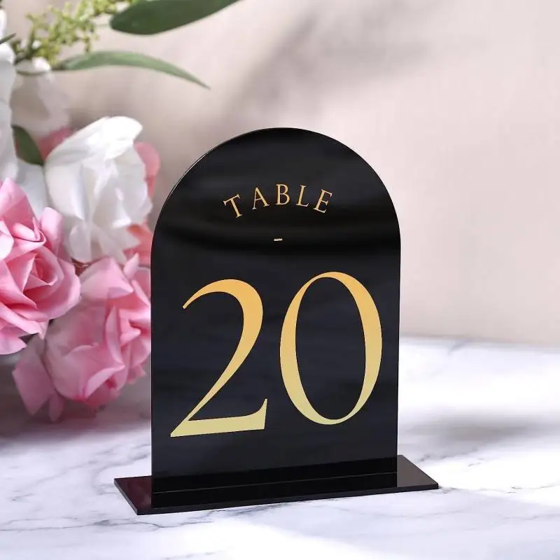 Gebogen Acryl Tafelnummers Bruiloft Centerpieces En Tafel Decoraties Plaats Kaarten Zwart En Goud Tafelnummers Kaarten