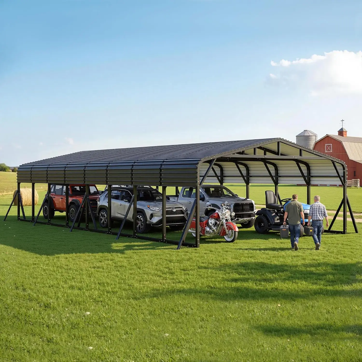 Heavy Duty Metal Carport for Multiple Vehicles 20x40 FT, Customized