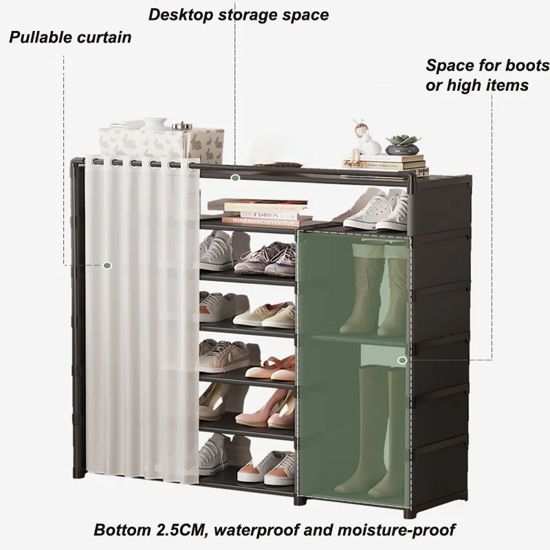 Shoe Rack with Curtain Storage Rack Multiple Layers Shoe Organizer Home Indoor Shoe Storage Dormitory Space-saving Shoe Cabinet