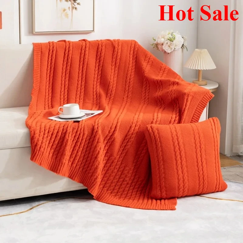 2025 New simple four-season blanket solid color knitted blanket office living room nap sofa blanket