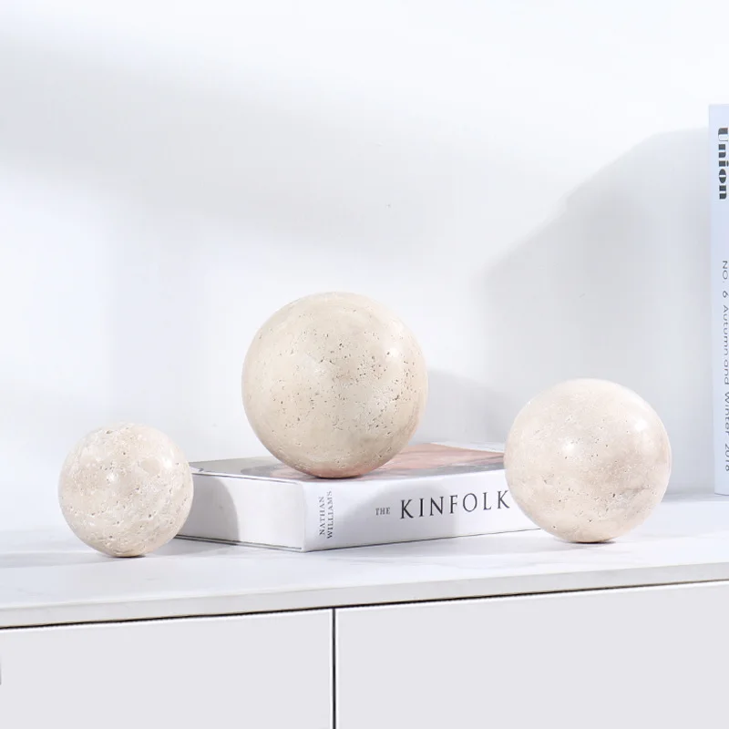 Soporte de mármol de piedra natural, con bolas de piedra circulares de diferentes diámetros y esculturas de piedra caliza beige, decoración del hogar