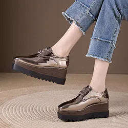Shoes Woman 2025 Square Toe Oxfords Female Footwear Patent Leather Ballet Flats British Style Clogs Platform New Cross Dress Sum