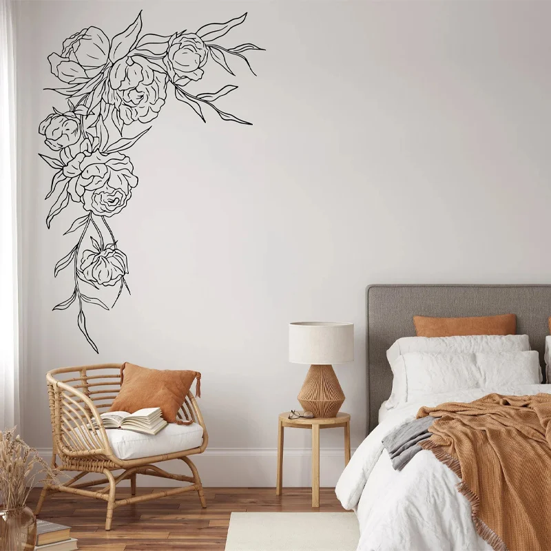 ملصق حائط على شكل زهرة، ديكور زهور، فن جداري على شكل زهور، ملصق حائط على شكل زهور، ديكور طبيعي، ديكور نباتات، جداريات زاوية زهور AC16