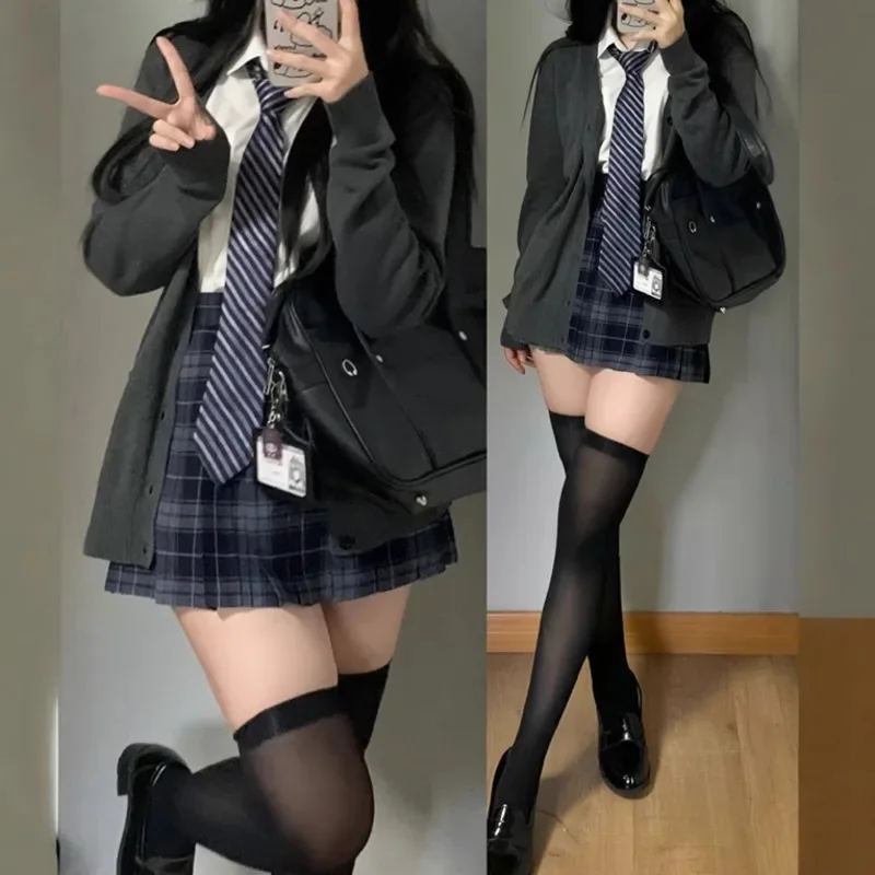 

Pink Blue Black Button Up Jacket Y2K JK Knitted Cardigan Jacket Japanese School Uniform Sweater Cute For Women Students Top New