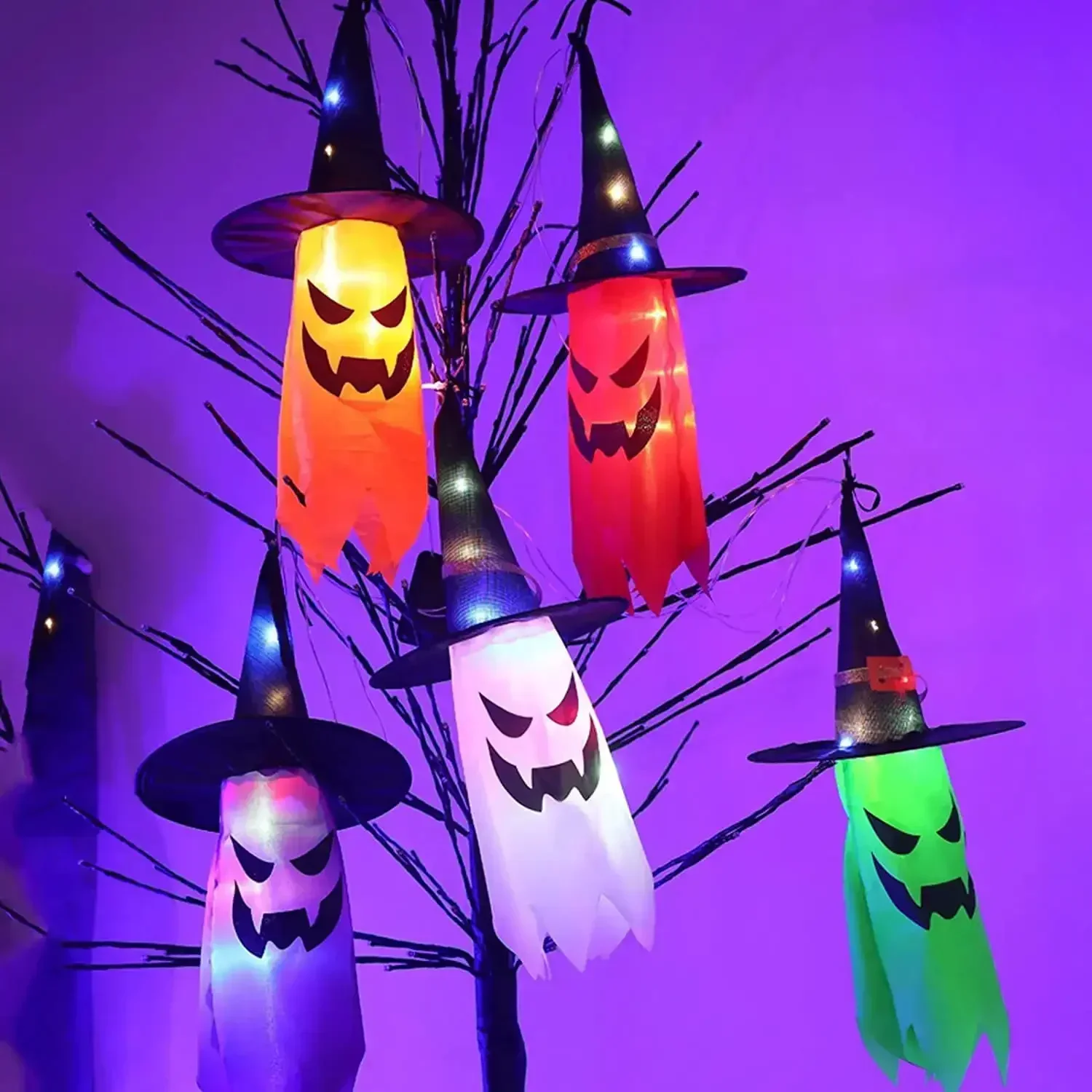 5 Pcs Halloween Witch Hat String Lights,Colored LED Lights Halloween Glowing Decoration for Yard Tree Garden Party Decor