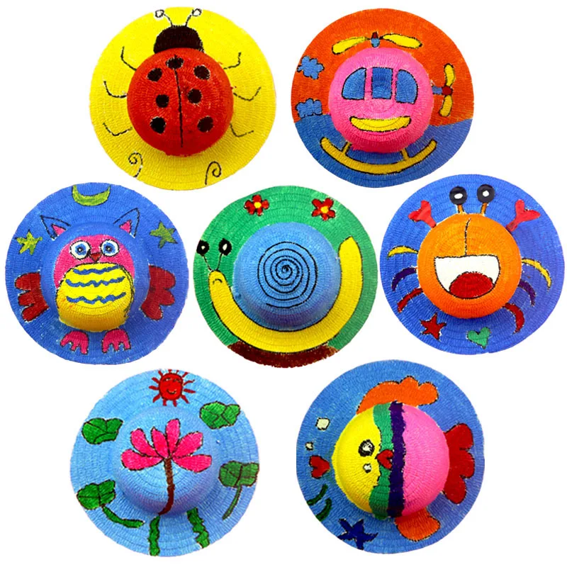 Children's Straw Hat Diy Painted Graffiti Hat Hand-painted Blank Hat Painting Kindergarten Art Stalls Kids  Educational Toys