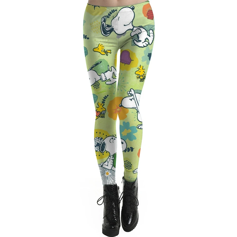 Snoopy print Pink Tight Casual High Stretch Women's Leggings, Sporty And Sexy Fitness Retro Nine Point Pencil Pants