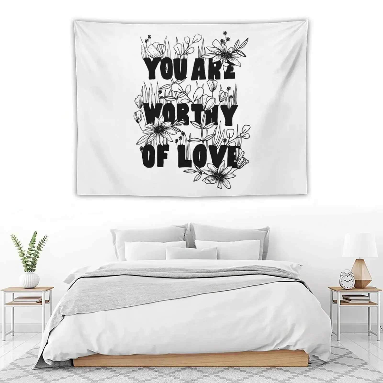 

Floral "You Are Worthy of Love" Tapestry Wall Art Things To The Room Tapestry