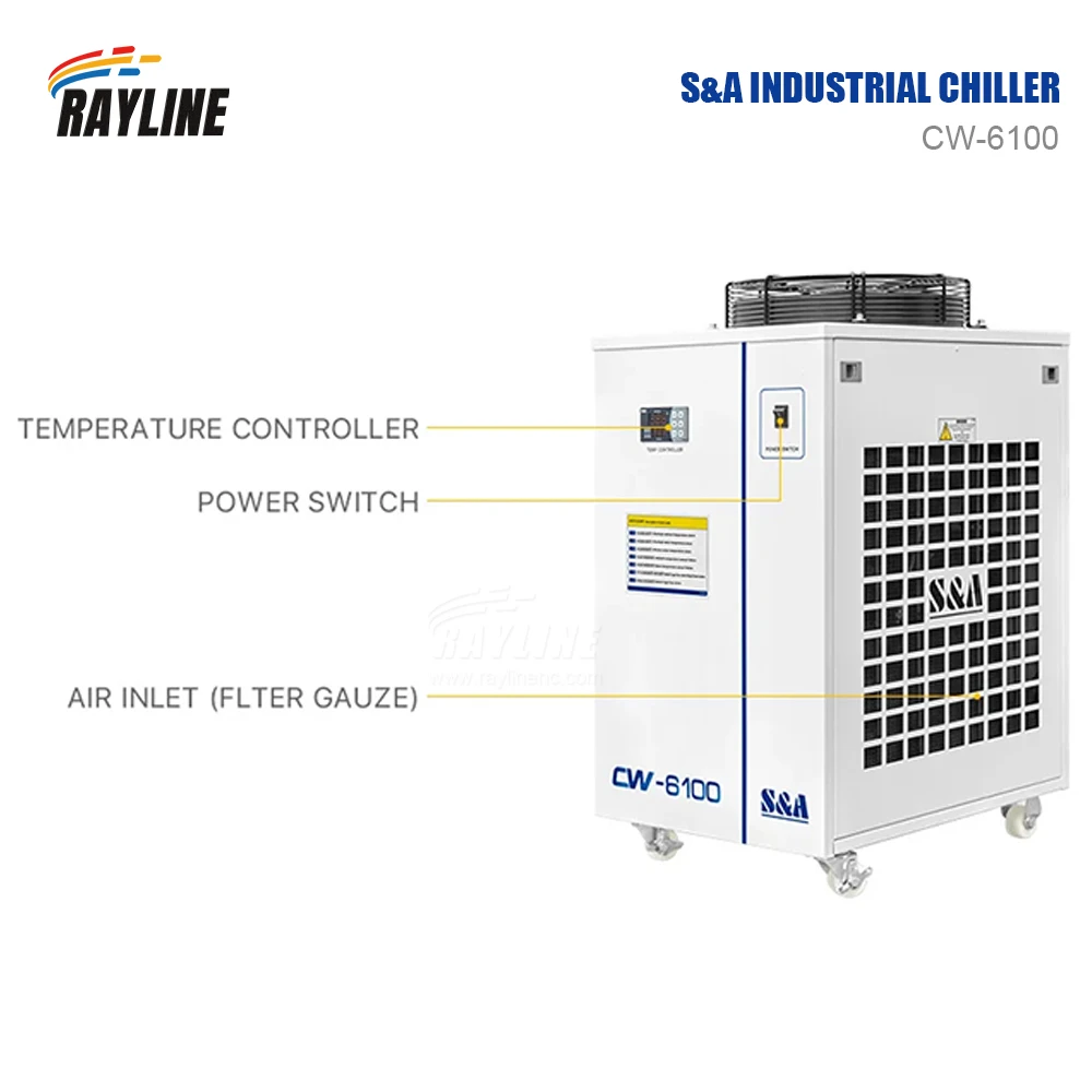 RayLine S&A CW-6100 Przemysłowy agregat wody chłodzącej do maszyny do grawerowania CO2 Chłodzenie 40W 50W 60W 80W Rura laserowa DG110V TG220V