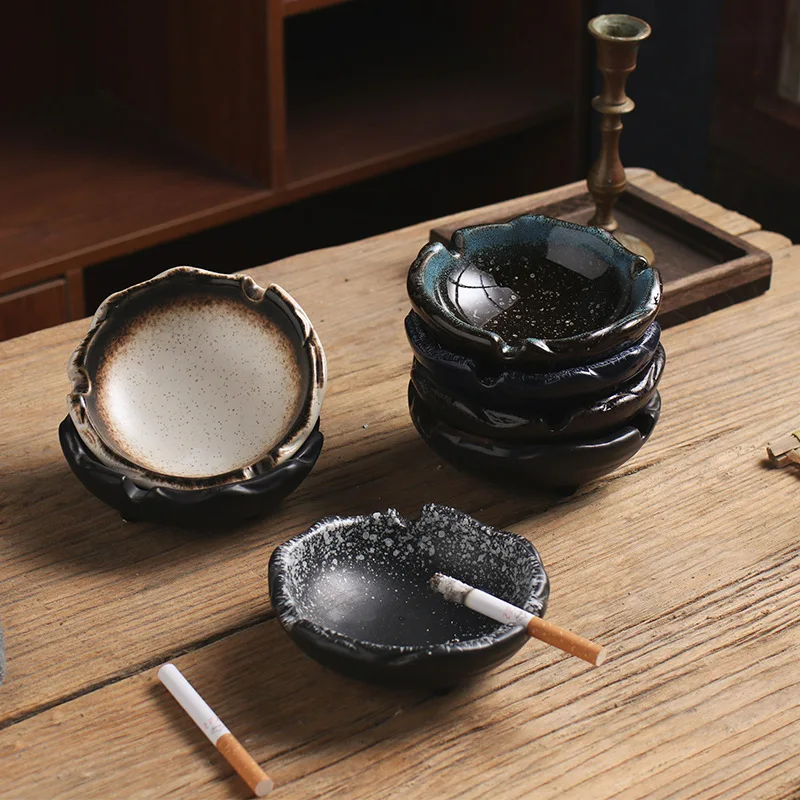 Japanese Ceramic Ashtray Anti-fly Ash Creative Simplicity Home Retro Ashtray Easy To Clean Hotel Supplies Home Decoration