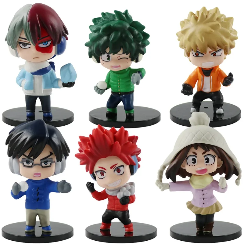

8-10cm My Hero Academia 6pcs Cute Ver. Midoriya All Might Bakugou Shoto Ochaco PVC Action Figure Boku No Hero Gift Doll Model