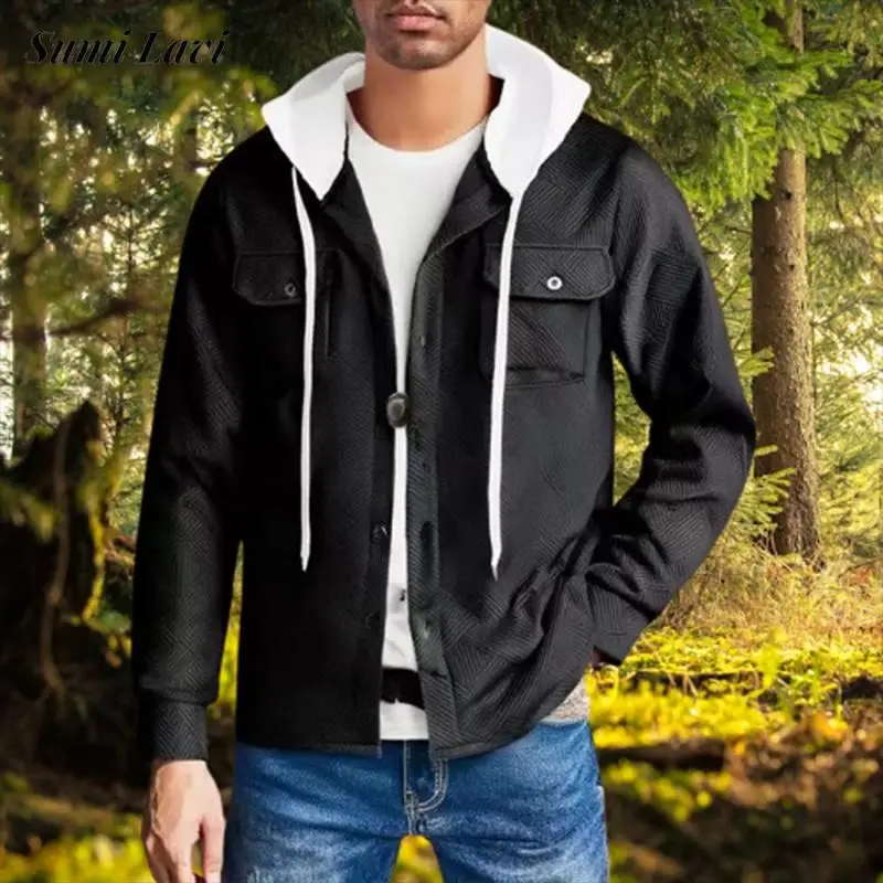 

Весенне-осенняя мужская повседневная верхняя одежда, стильная текстурированная куртка с капюшоном и длинными рукавами, пальто, мужские модные лоскутные куртки на пуговицах