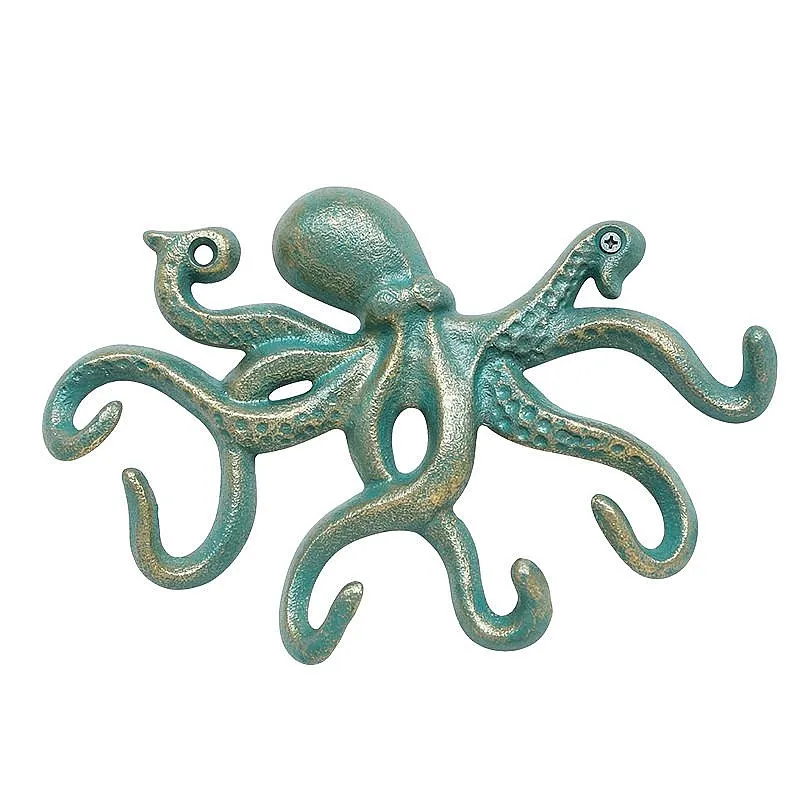 Octopus Wall Hooks Decorative Cast Iron Key Holder, 6 Arms Coat Towel Hanger for Wall view 5