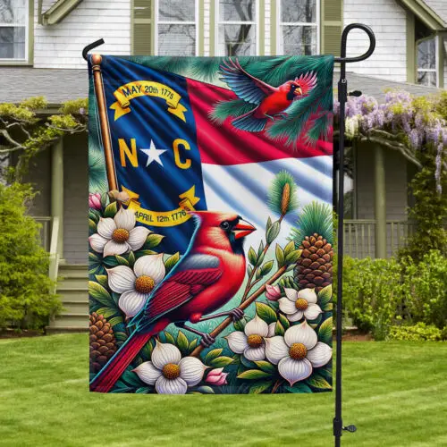 North Carolina State Cardinal and Dogwood Flower Flag Garden Flag