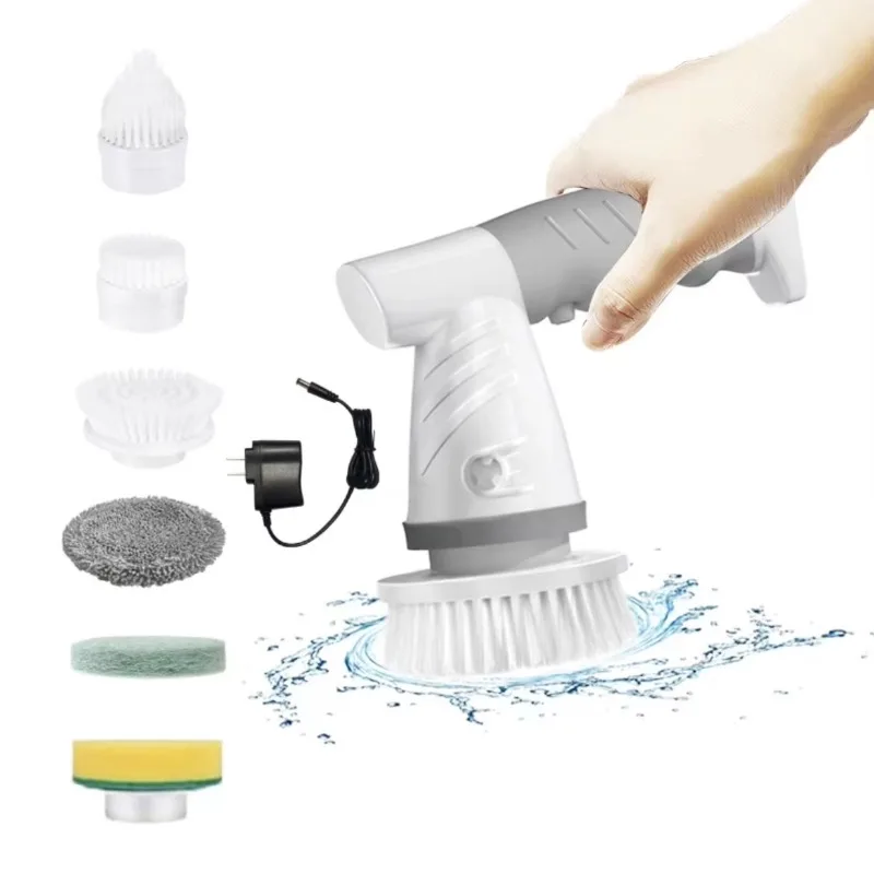 

Multifunctional Electric Cleaning Brush Handheld Cordless Floor Scrubber with 6 Plastic Brush Heads