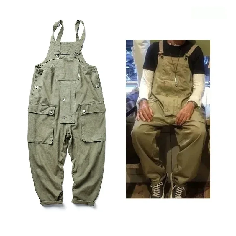 

Pop Men's American Casual Overalls Suspender Pants, Work Trousers With Long Pants, Amekaji Trendy Brand, Loose Suspender Pants.