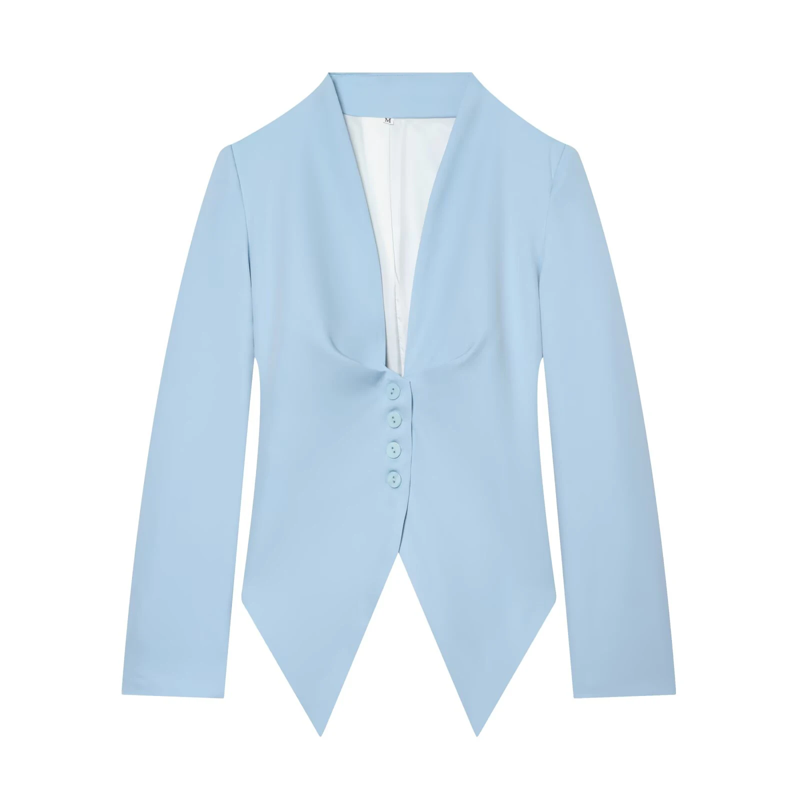 ZERAINS Summer new women's slim fit version simple and slimming deep V-neck long sleeved asymmetrical hem small suit jacket