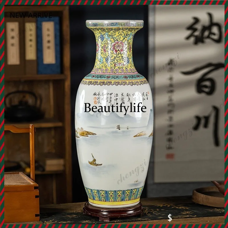 F4567 High-end ceramic large vase living room TV cabinet Chinese-style rich bamboo flower arrangement decorative ornament