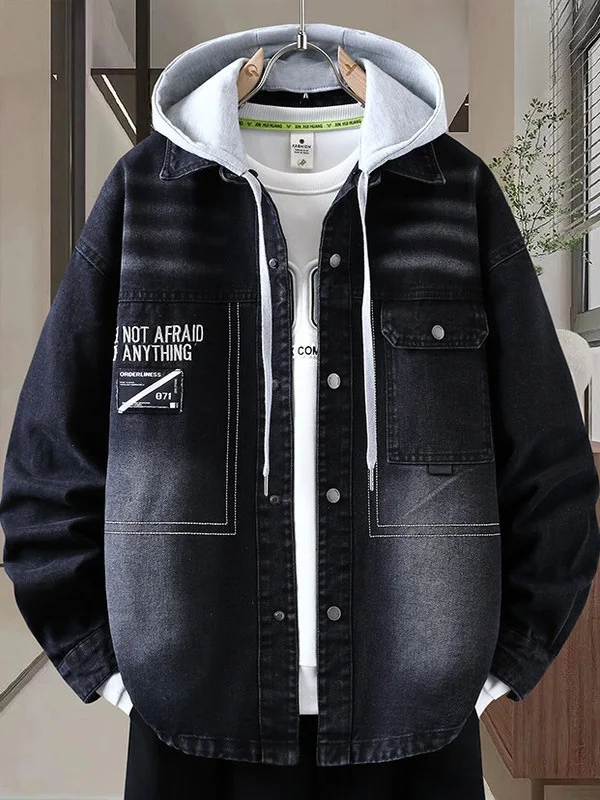 

Весенне-осеннее мужское джинсовое пальто с капюшоном Jaet, повседневное джинсовое пальто свободного покроя, молодежная модная верхняя одежда, длинная верхняя одежда Stand Sve