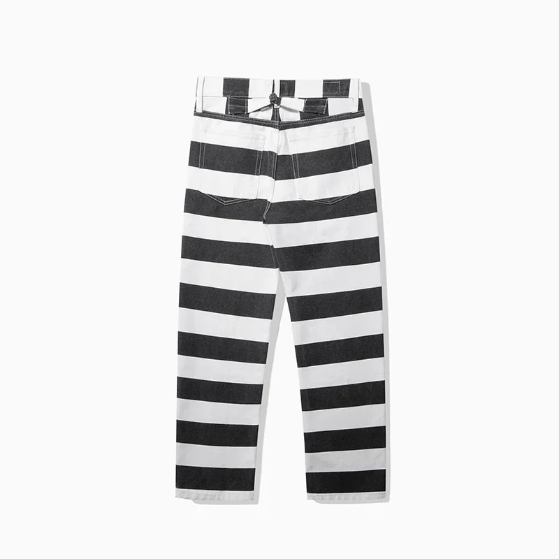 

High Quality Mens Zebra Striped Canvas Overalls Pants Heavyweight Cotton Worker Durable Casual Straight Cargo Trousers Male