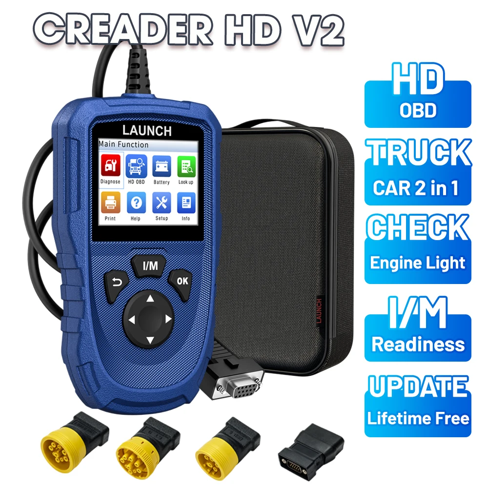 LAUNCH Creader HD V2 Schwerlast-LKW-Diagnosescanner 2-in-1 HDOBD OBD-II EOBD Codeleser für Freightliner, für Paccar, für International, für Volvo, für Cummins, für Caterpillar HD OBD Scan-Tool