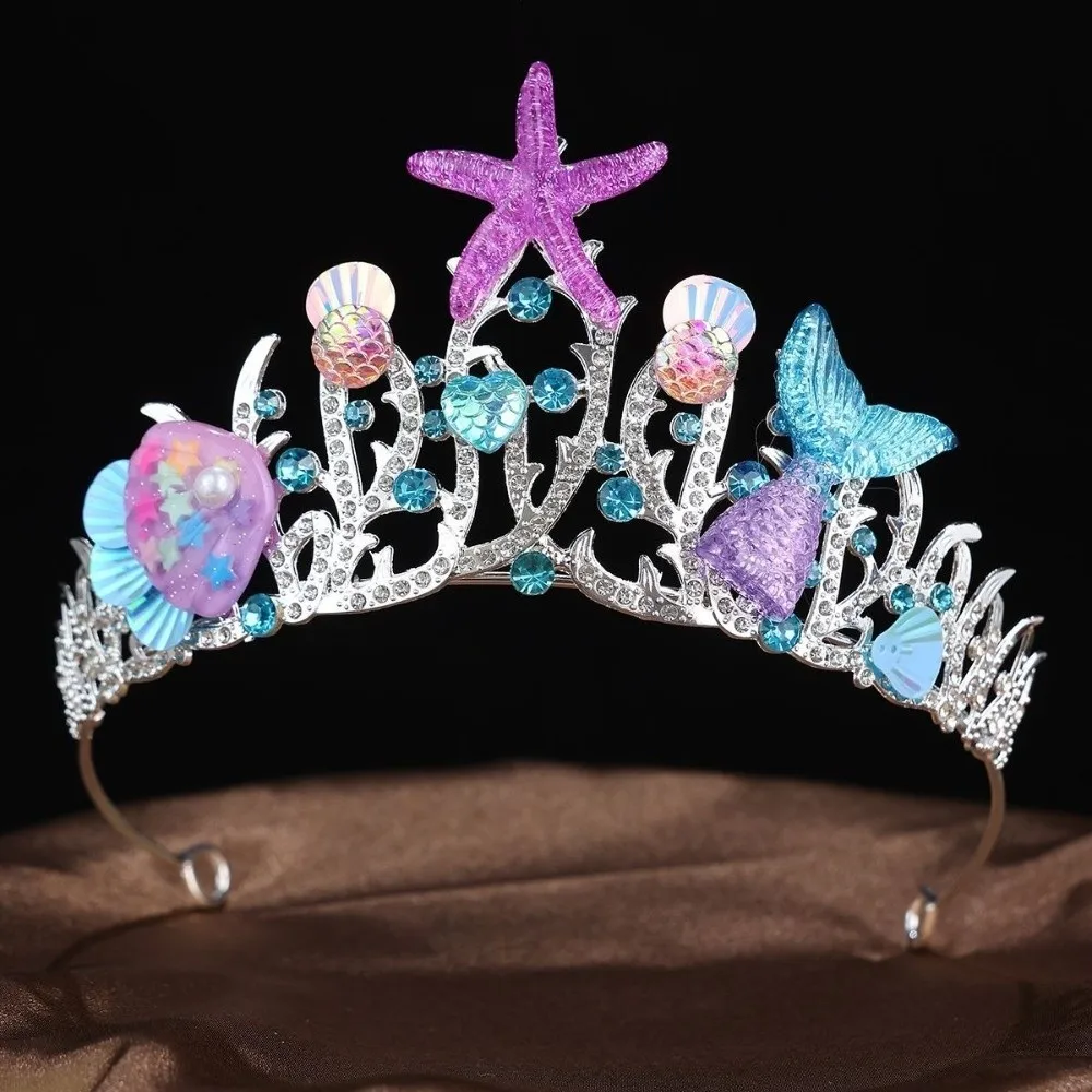 Sparkling Stars Crystal Shell Mermaid Sea Star Crown Tiara Headband Tiaras Handmade Rhinestone Hair Hoop view 3