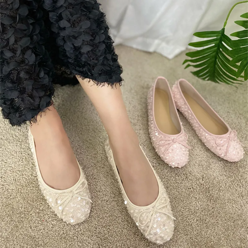 

Мягкие туфли с круглым носком на плоской подошве с узлом, с блестящей мягкой поверхностью, в корейском стиле, модные, на каждый размер