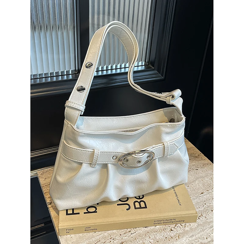 Bolso para axila Y2K de moda versión coreana, bandoleras de piel con cera de aceite plisadas con sentido de diseño para mujer, bolso informal, bolso cruzado