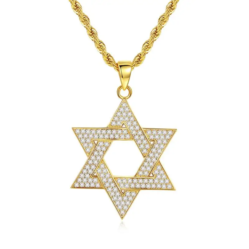 New Fashion Zircon Star of David Pendant Men Women Trend Charm Hexagonal Star Necklace Daily Casual Jewelry Gift