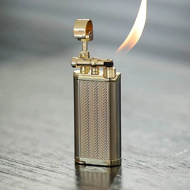 Zinc Alloy Metal Pipe Gas Lighter Refillable Cigarette Lighter Butane Oblique Briquet Gadgets